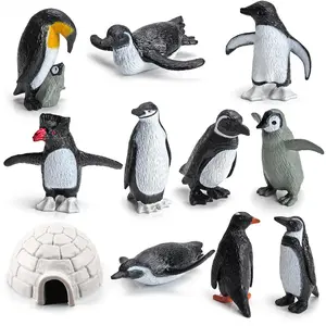 11Pcs Penguin Toys, Plastic Arctic Animal Penguin Figures, Realistic Polar Animals Penguin Figurines Set with Igloo Model, Cake Topper Winter Miniature Toys Decoration - Home Improvement.