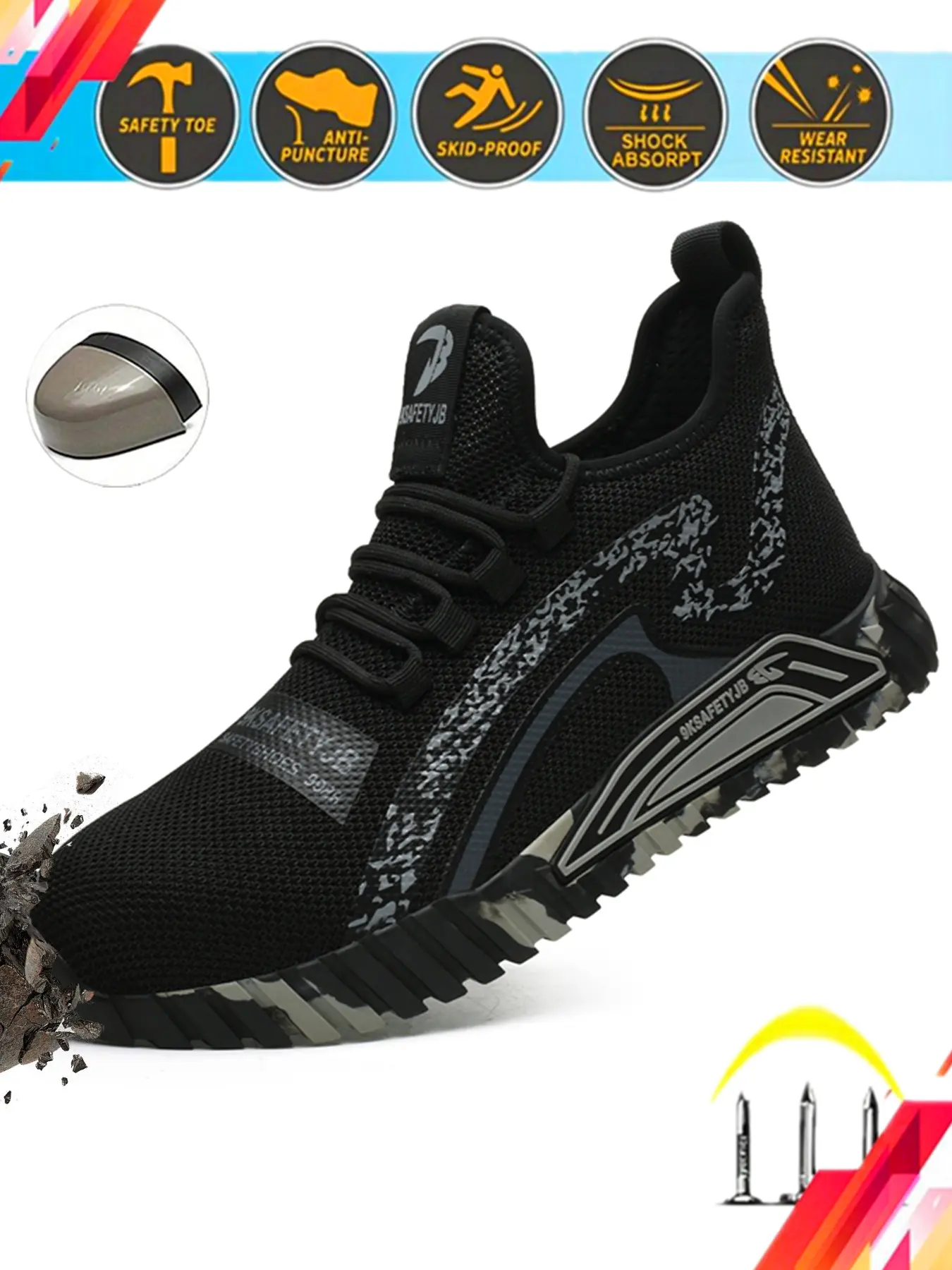 Unisex Safety Shoes, Safety Work Shoes, Safety Work Footwear, Anti-Slip Durable Steel Toe Cap, Kevlar Stab Resistant, Breathable Mesh Upper, Casual Wear for Daily Use & Construction, Walking Shoes, Steel Toe Trainers
