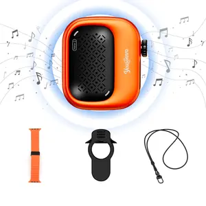 Yousonnra New2 3-in-1 rugged wearable Bluetooth speaker for wrist, watch design with armband clip lanyard, 20 hours playtime, USB rechargeable, IP69 waterproof, shockproof, dustproof portable speaker for outdoor sports (Orange)
