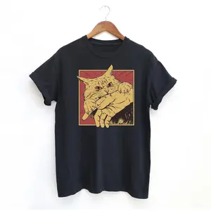 short sleeve T-shirt cat bite anime tshirt Kitty shirt funny meme shirt fit Black-Hoodie-front Black-Sweatshirt-front