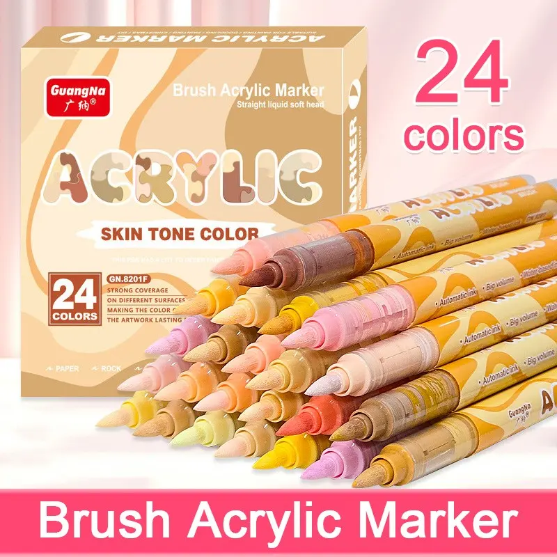 Professional Art Supplies, 24-Color Marker Set, Skin Tone & Macaron Colors, Multi-Material Drawing Tools, Ideal for Back-To-School Season