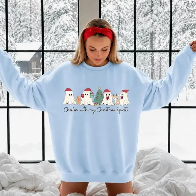 Chillin with my Christmas Spirits Sweatshirt, Funny Christmas Ghosts Sweatshirt