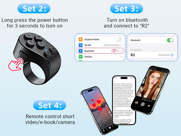 PUTARE Scrolling Ring for TikTok, Wireless Remote Control Page Turner for iPhone Android, Phone Video Scroller, Page Turner for Kindle App, Camera Shutter Remote for Selfies, Short Videos, E-Books SummerWins