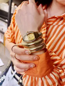 French Vintage Snake Bracelet Watch, Full Diamond Bezel, Roman Numerals Dial, Elastic Steel Band, Elegant Daily Wear, Business & Date Watch