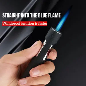 2PCS Cool press lighter, outdoor windproof lighter, straight blue flame spray gun, mini portable torch, refillable with butane gas, adjustable flame, the best gift for boyfriends, suitable for candle and fireworks baking (excluding butane)