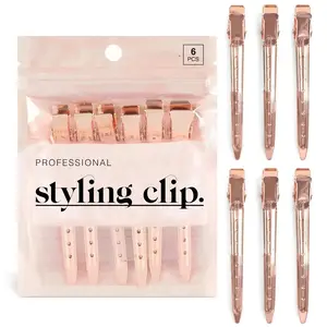 Professional Alligator Clips for Hair Styling – 3.5" Aluminum Hair Sectioning Clips for Salon & Makeup Application | Ideal Gifts for Women – Rose Gold, 6 Pcs