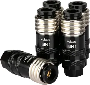 5 In 1 Universal Quick Industrial Air Coupler, Air Hose Fittings, 1/4" Female NPT, Air Compressor Accessors Fitting (2 Piece)