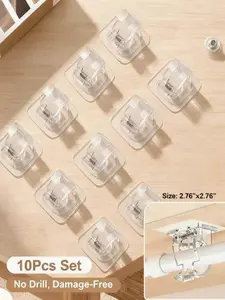 10Pcs Self Adhesive Curtain Rod Holders, No Drill Curtain Rod Brackets, Adjustable Hooks for Damage-free Hanging, 2.76x2.76 Inch, Home Organizer for Bathroom,Kitchen,Hotel Use