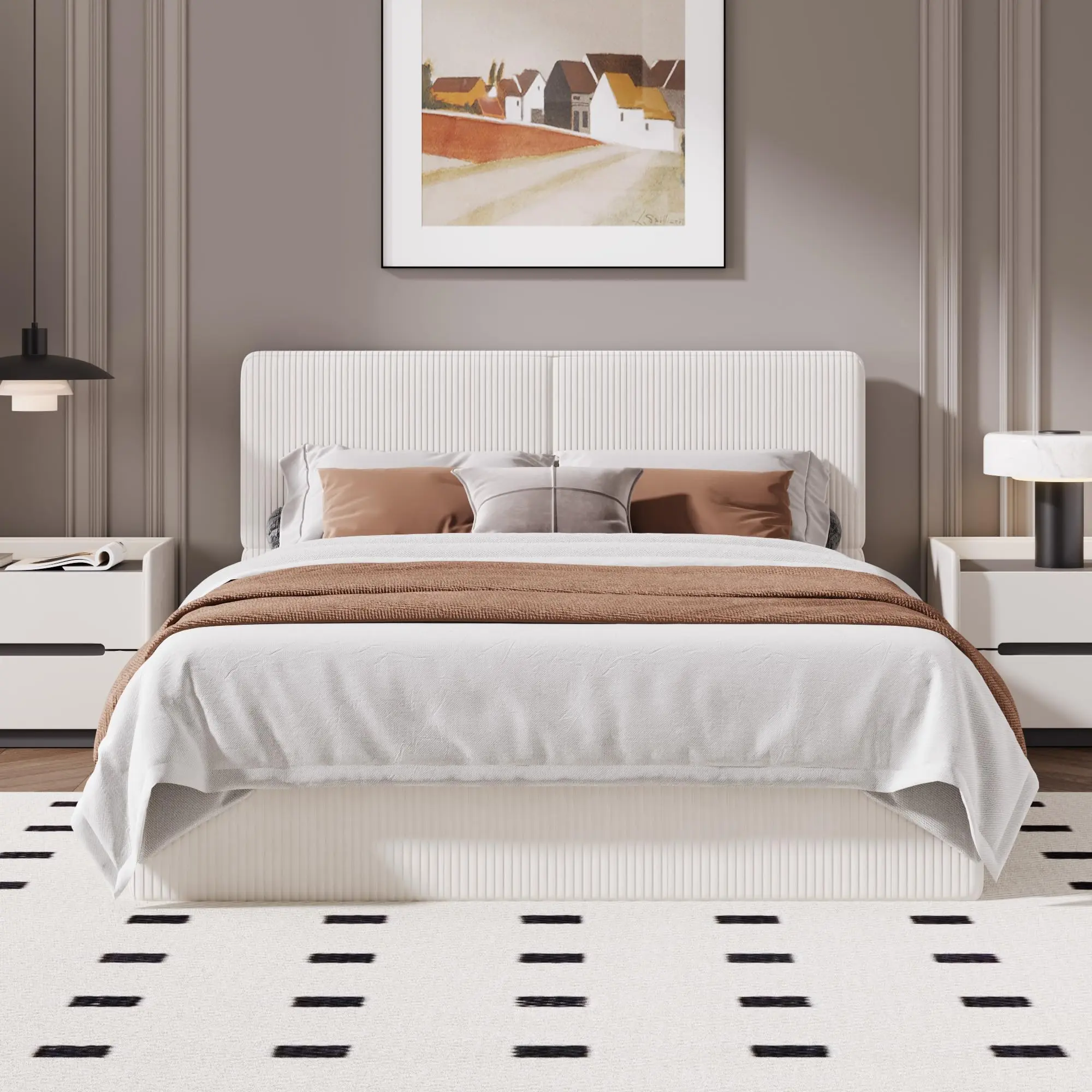 Garvee Upholstered Platform Bed Frame with 2 Drawers, Faux Leather, Low Profile Design, Wood Slat Support, No Box Spring Needed, Easy Assembly, and Noise-Free Construction