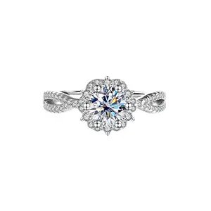 [B012]S925 Sterling Silver Princess Elsa Beautiful Twisted Petal Moissanite Ring