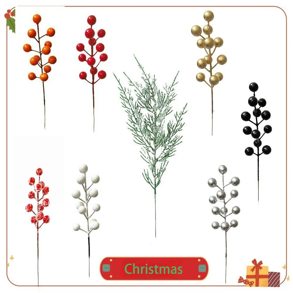 7PCS Artificial Christmas Berry Branches, Farmhouse Style Berries for Tree Decoration, Home Party Decorations, Holiday Seasonal Decor