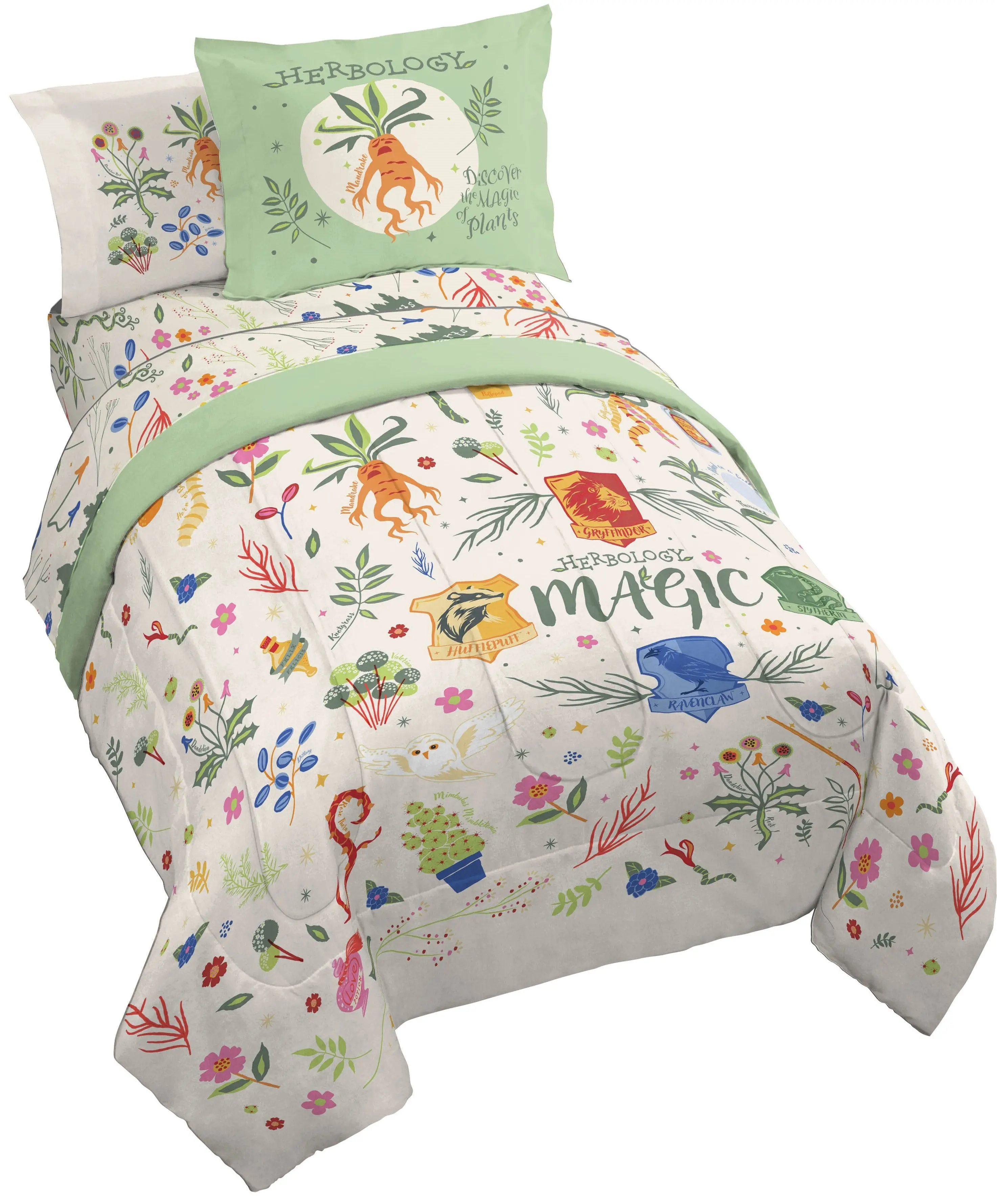 Jay Franco Harry Potter Herbology Magic Bedding Set - Comfy Floral Bedspread with Breathable Fabric, Polyester Fill for Bedroom Decor & Linens Collections, Comfy Bed Sets, Bedspread Set