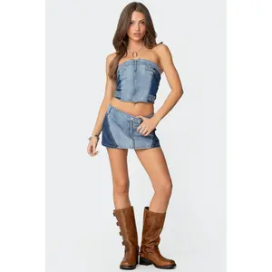 Reni Contrast Zip Denim Mini Skirt