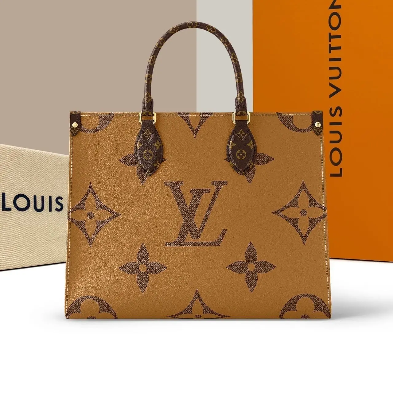 Pre-owned Louis Vuitton Canvas Shoulder Bags Onthego MM Giant Monogram Reverse Tote Bag