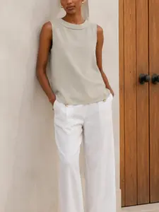 2026 Trendy Women’s Reversible Collar, Sleeveless, Solid Color Cotton-Blend Shirt Top, Comfortable and Stylish Daily Wear