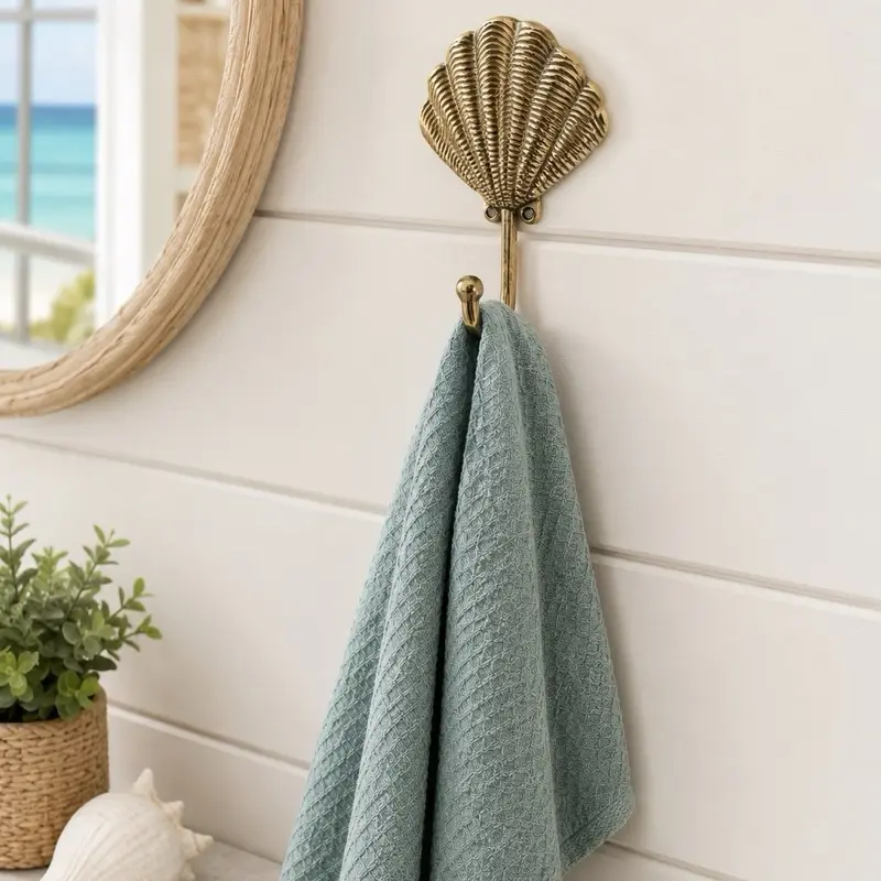 Brass Scallop Shell Wall Hook, Complete with Mounting Screws