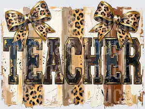 Leopard Print Bows Teacher Text Distressed Letters Design