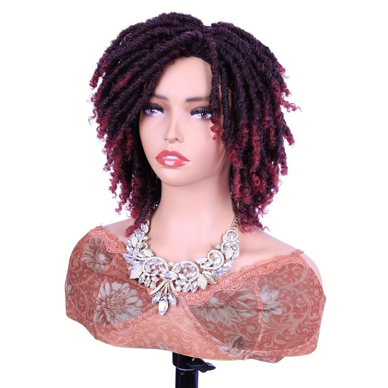 Dreadlock Wig Short Twist Burgundy Wig For Black Women And Afro Curly Synthetic Dreads Wig Ombre Burgundy Side Part Wig Afro Bomb Curly Wig Twist Out Wig Kinky Synthetic Full Wigs For Black Women Christmas Cosplay Wigs