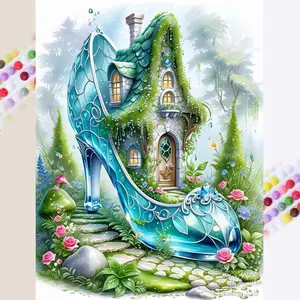 Cinderella's Shoe House Design 5D Diamond Arts Diamond Pattern Design Colorful Painting Kit Without Frame, DIY Decorative Art Picture for Beginner, Wall Art Decor for Home Living Room, Handcraft