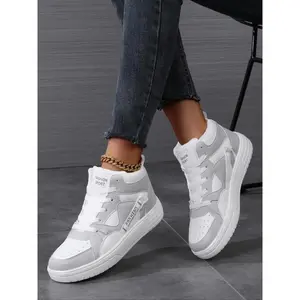 Women's Fashionable Colorblock Lace Up High Top Sneakers, Casual Comfortable Sports Shoes for Outdoor Activities, Female All-match Round Toe Shoes for Daily Wear, Trendy Fashion Sneaker
