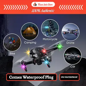 NUISK RGB Wireless Car Ambient Light with Remote Control, IP65 Waterproof LED Atmosphere Lamp, USB Rechargeable Built-in Battery, 10 Dynamic & Static Lighting Modes, Universal Decorative Light for Cars, Motorcycles, Bicycles, Drones and Model Aircraft