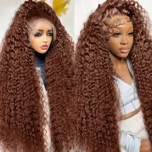 34 Inch 36 Inch VRbest Chocolate Brown Deep Wave 13x6 HD Transparent Lace Front Wigs Brazilian Curly Human Hair Wigs for Black Women Pre Plucked with Baby Hair 180% Density Long Wig