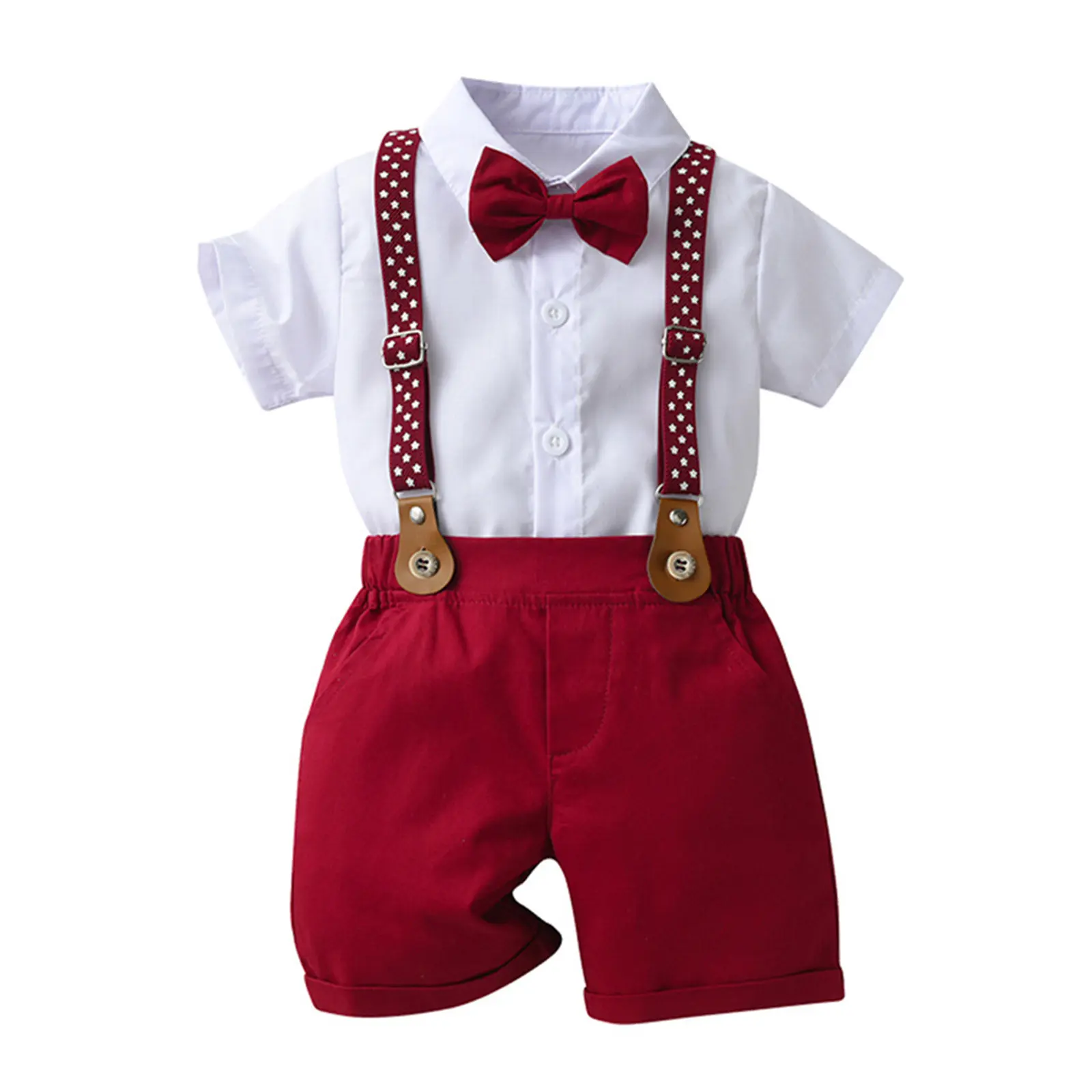 FOCUSNORM Baby Boys Gentleman Outfits Shorts Sets 1-5T Boy Suit Short Shirt Bow Tie Suspenders Toddler Wedding Outfit