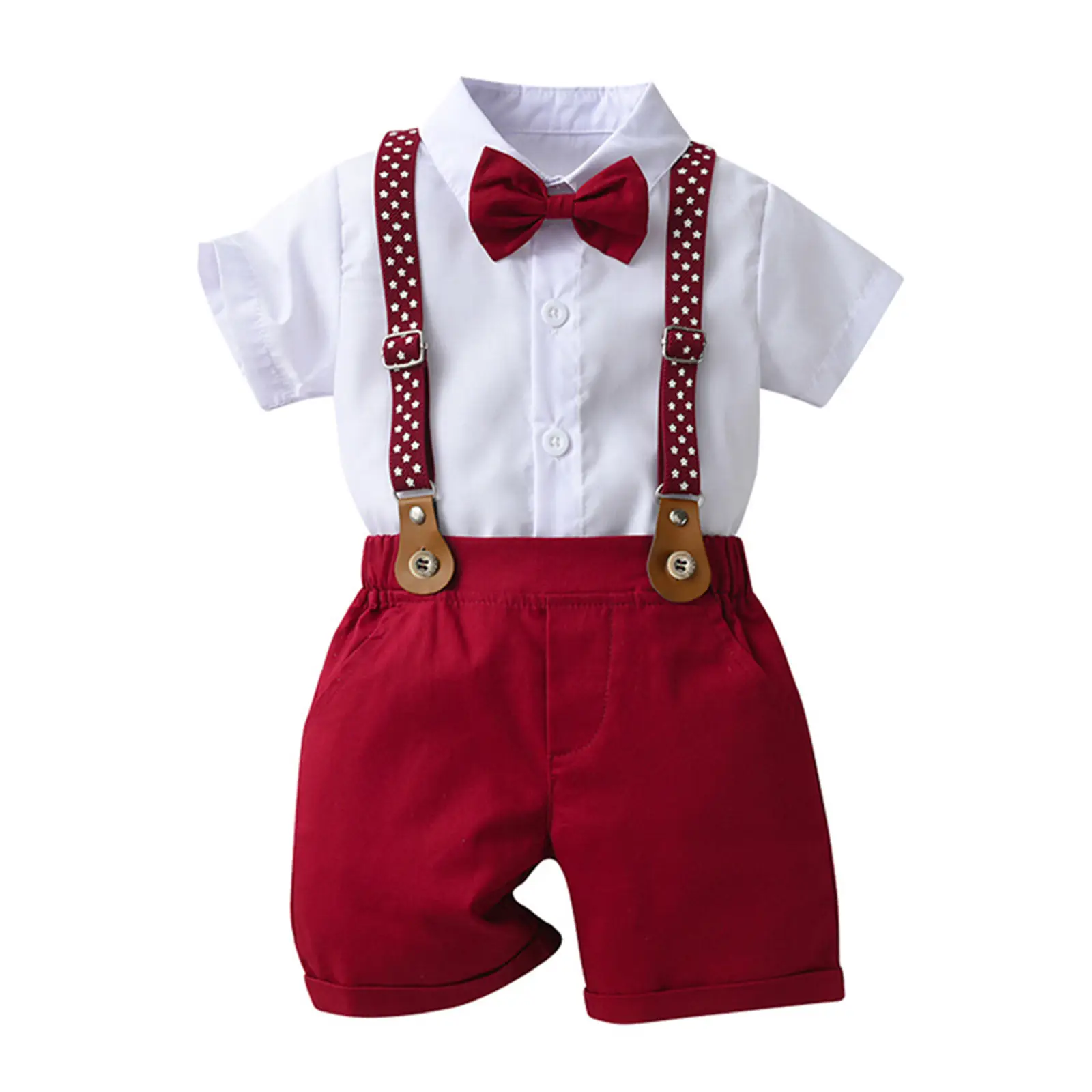 Baby Boys Gentleman Outfits Shorts Sets 1-5T Boy Suit Short Shirt Bow Tie Suspenders Toddler Wedding Outfit