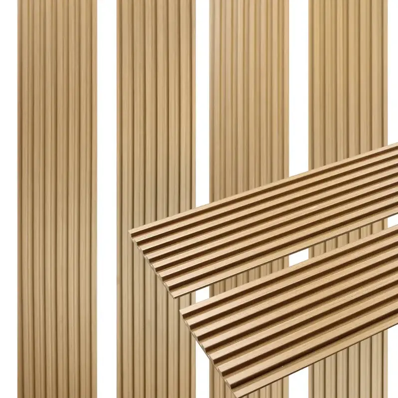 7-Grid Light Oak Slat Wood Wall Panels 94.5"–106" x 5.75" | Modern 3D Fluted Acoustic Slat Panels for Walls & Ceilings, Luxury Wood Veneer Sound Absorbing Wall Paneling, Interior Wall Decor for Living Room, Office & TV Accent Walls Commercial Use