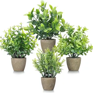 4 Pack Fake Plants Ceramic Mini Artificial Greenery Potted Plants for Home Decor Office, Room, Farmhouse ,Indoor Table Bathroom Decor flower