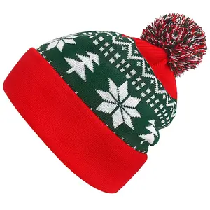 New Knitted Hat Christmas Hat Woolen Hat Men Women Jacquard Pom Pom Woolen Hat