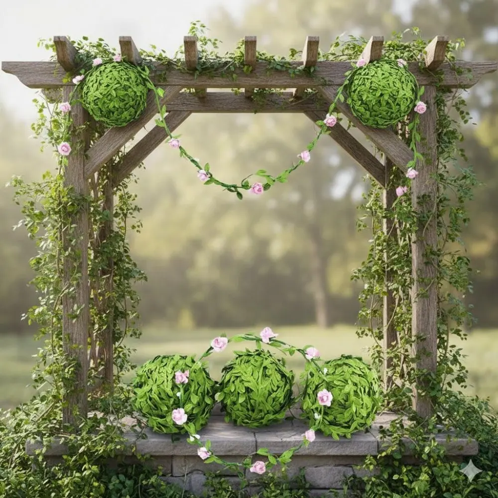 Flexible Artificial Vine Garland DIY Kit, Green Leaf Wreath Decoration with Bendable Copper Wire and Lights, Eco-Friendly Faux Plants for Home, Home Ornaments, Wedding, Party, Garden Decor, Crafts, Holiday & Seasonal Decorations, Fake Plant Vine
