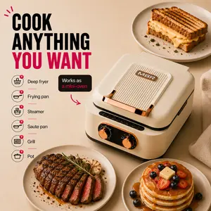 MBR Indoor Smokeless Electric Korean BBQ Grill, Non-Stick Removable Plate, Dual Cooking Surface, Adjustable Temperature, Dishwasher Safe, 1800W