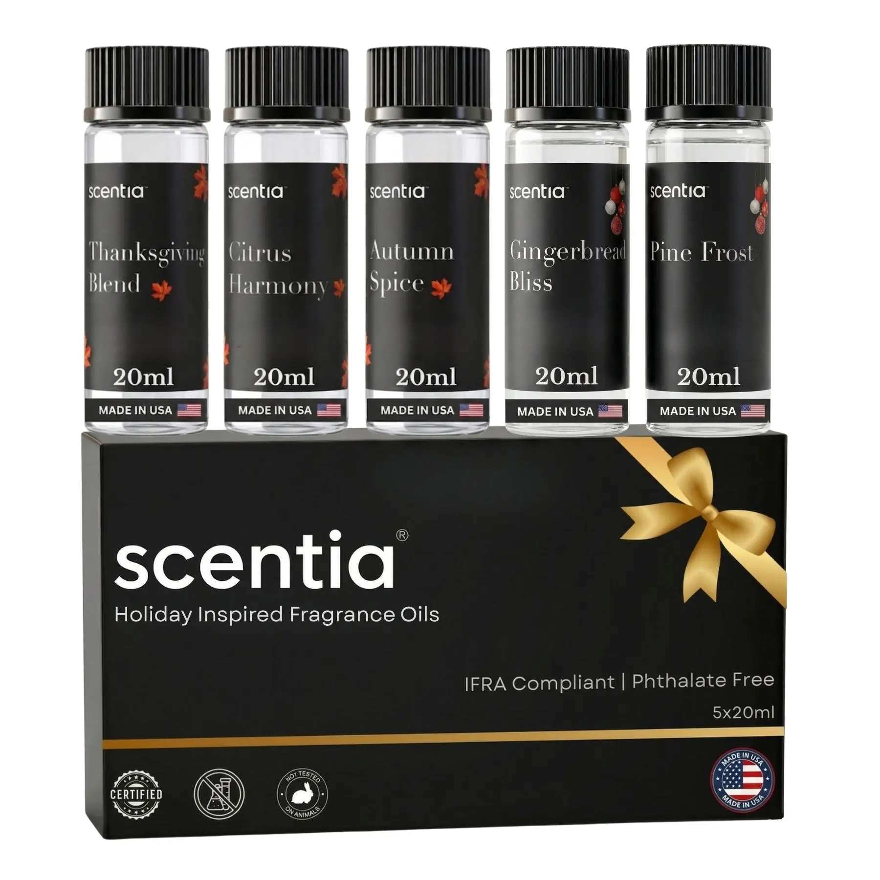Scentia Holiday Aroma Blend Diffuser Oil Sample Box Set - 5-Pack Home Fragrance Freshener Kit with 20ml Dropper Bottles, Coconut, Creamy Vanilla, Fruity, Floral, Lavender Scents for Indoor Care, Coconut Scent Scented Oils, Creamy Vanilla Scented Oils