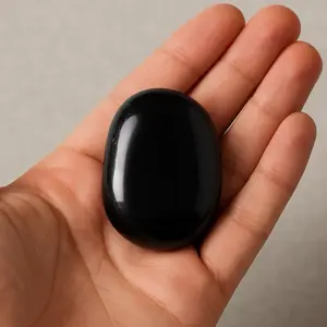 Black Lightning Lucky Pocket Stone Traditional Player's Good Luck Symbol with Velvet Bag & Story Card for Focus Positivity & Protection