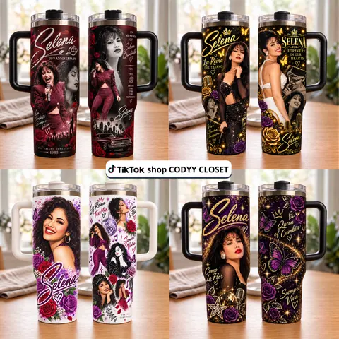 Selena Inspired 40oz-30oz-20oz Tumbler With Handle, Tejano Music Fan Travel Cup, Floral Singer Tribute Stainless Steel Tumbler, Gift For Selena Fans