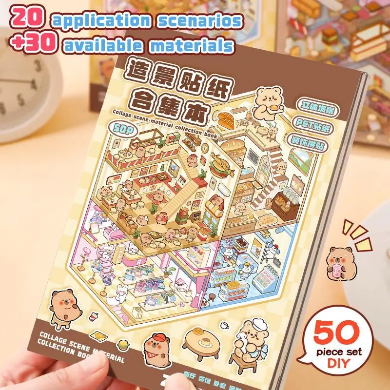 DIY 3D Sticker Scene Collection Book，Mini Scenery Sticker Book, 1 Set ...