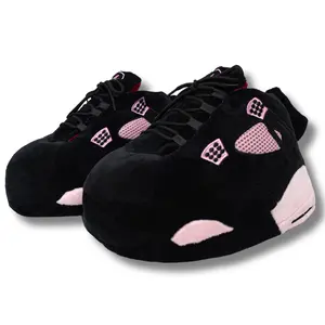 Plush Kickz PK4's - Black & Pink Limited Edition Sneaker Slippers For Indoors & Outdoors Footwear Shoe Comfort Slide Home Soft Mens Women's Perfect Gift Unisex Yellow Red Mens Women's Kids Slipper Comfort Slide house