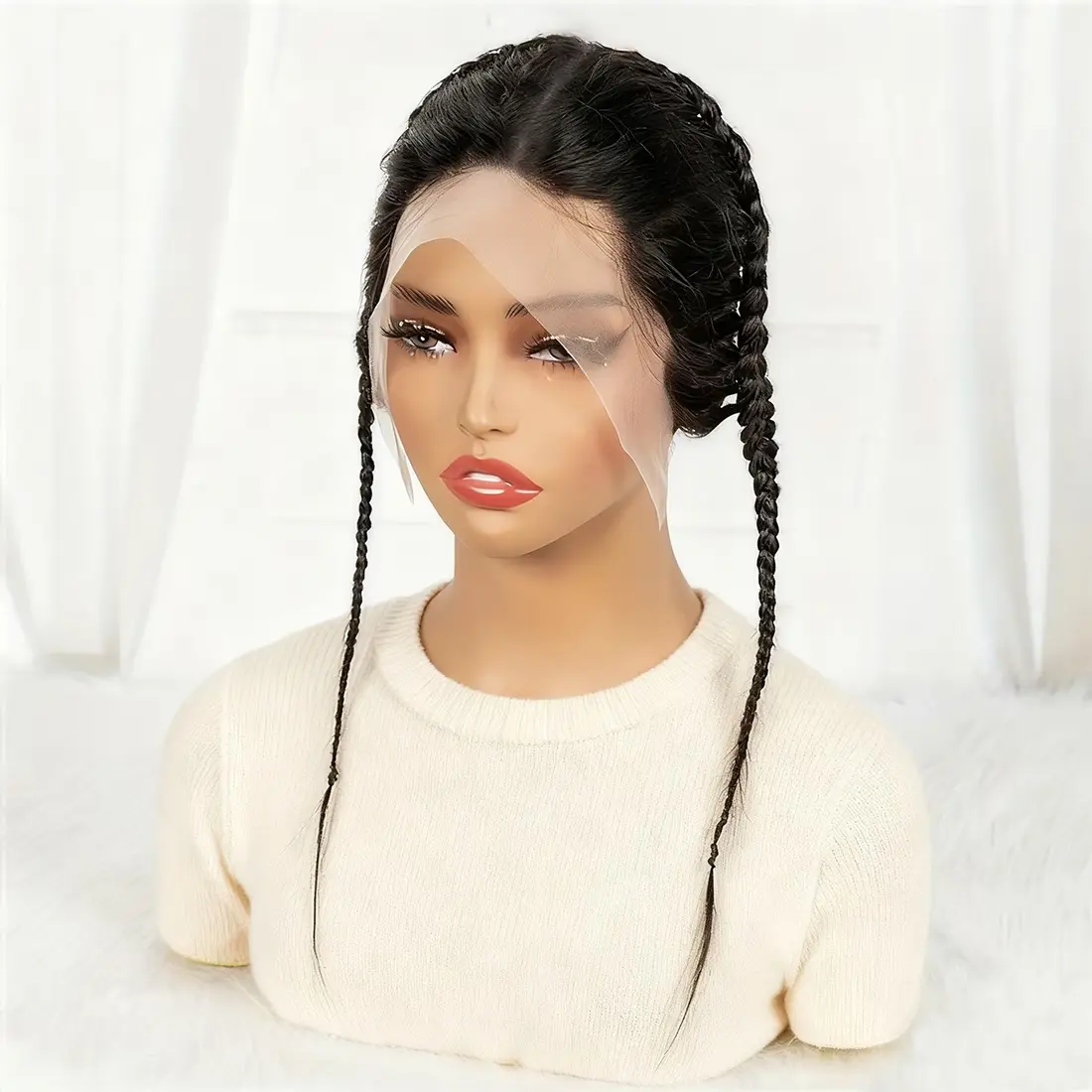 Ear To Ear Braided Hairpiece  Full 13x4 Lace Frontal Human Hair Extension，Gel Headscarf Extension Glueless African Twist Braids Lace Hairline Topless Clipless 100% Human Hair Headband, Hair Extensions, Female