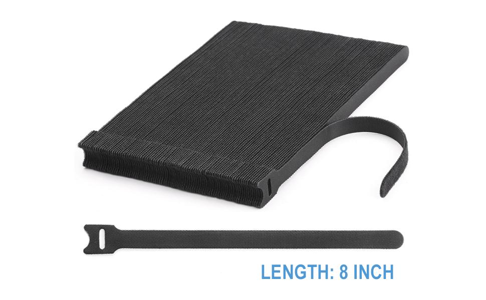 100 PCS 8 Inches Reusable Cable Ties | Adjustable Cord Wraps, Cable Straps | Hook & Loop Cord Organizer, Cable Management