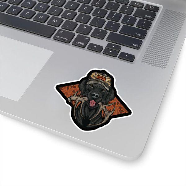 Hunting Dog Sticker with Antlers, Camo Hat Good Boy Decal, Retriever Hunting Vinyl Sticker for Trucks, Coolers, Laptops, Outdoorsman Gift, Deer Hunter Accessories