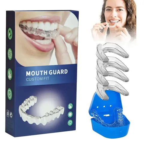 Custom Fit Mouth Guard for Teeth Grinding at Night - 4 Pcs EVA Moldable Night Guards for Adults & Teens - Thickened Design Safe Soft Comfortable Reusable Design with Carrying Case - Stop Teeth Clenching & Jaw Pain