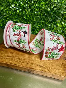 2.5 Inch By 10 Yard Snowmen And Presents Ribbon