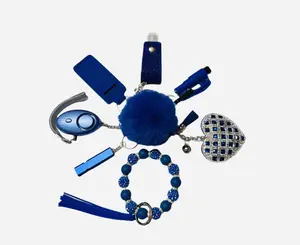 Dark Blue Safety and Accessory Keychain Set with Silicone Beads