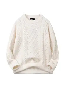 Laixton Loose Knit Sweater, Unisex Round Neck Diamond Pattern, Fashion Street Style Casual Long Sleeve Pullover for Fall & Winter