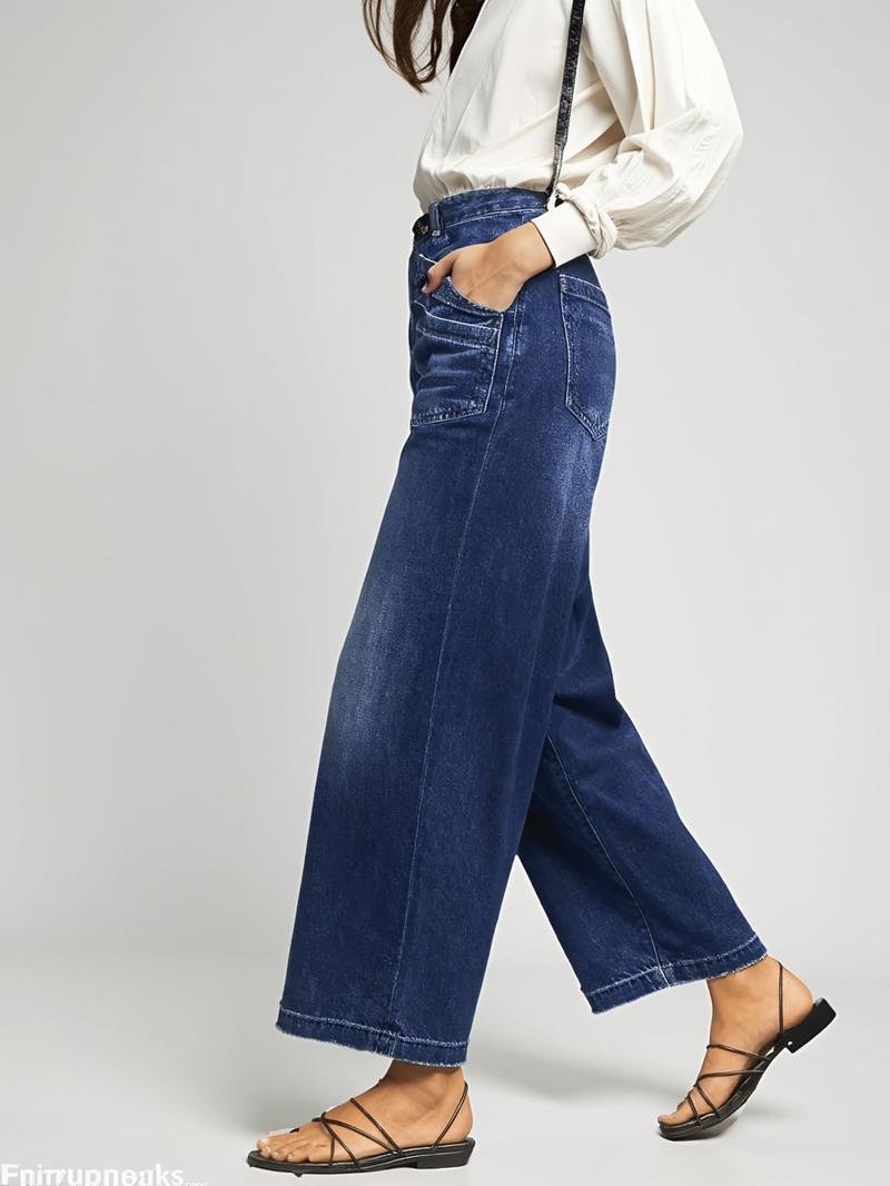 Wide Leg Stretch Jeans - Comfortable Soft and Breathable for Casual Wear Denim Womenswear with High Waist and Loose Fit Wide Leg Stretch Jeans - Comfortable Soft and Breathable for Casual Wear Denim Womenswear with High Waist and Loose Fit