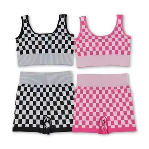 Adult Women Yoga Outfit  Plaid Sports Atheletic Clothing Set