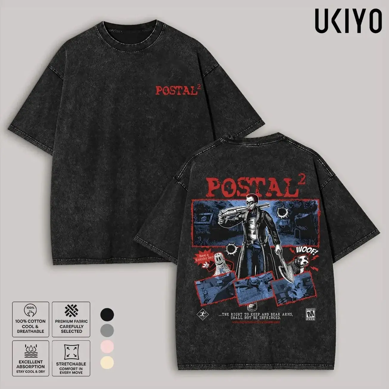 Postal 2 Game Postal Dude Graphic Tee | Vintage Mineral Washed Oversized T-Shirt | Paradise Heavyweight Cotton Retro Menswear Streetwear Back Print Top 0NO