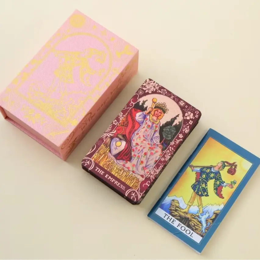 Pink Holographic Tarot Deck Gold Foil Color Shifting Waterproof