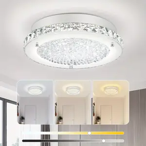 2024 11-Inch Modern LED Crystal Ceiling Light Fixture - Dimmable, Flush Mount, Metal, 110V-130V, Room Electrical, Hard Wiring, Perfect for Bedroom, Kitchen, Bathroom, Hallway, Dining Room